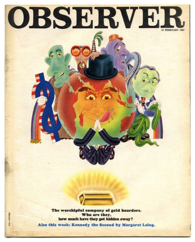 Observer Magazine 18 February 1968 Alan Aldridge cover Bobby Kennedy by Margart Laing