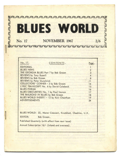 Blues World Magazine No 17 November 1967 the Railroad in Blues Georgia Blues and news