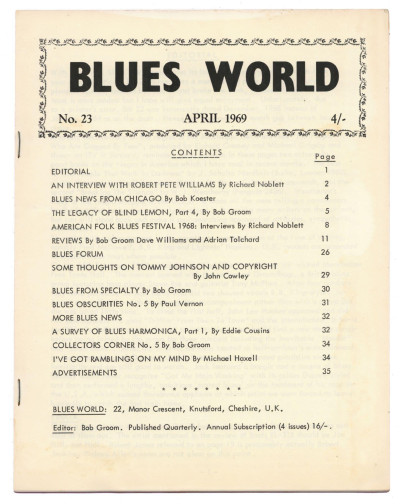 Blues World Magazine No 23 April 1969 Tommy Johnson Pete Williams