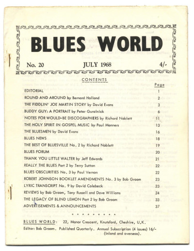 Blues World Magazine No 20 July 1968 Joe Martin Buddy Guy Little Walter Robert Johnson