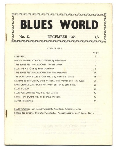 Blues World Magazine No 22 December 1968 Muddy Waters Papa Charlie Jackson Blues Festival Reports
