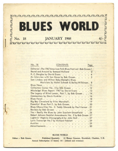 Blues World Magazine No 18 January 1968 Teddy Edwards Sam Lindsey + Milton Roby KC Douglas
