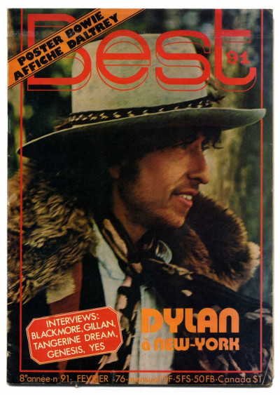 BEST Magazine February Fevrier 1976 David Bowie poster Roger Daltrey Bob Dylan Patti Smith Gillan