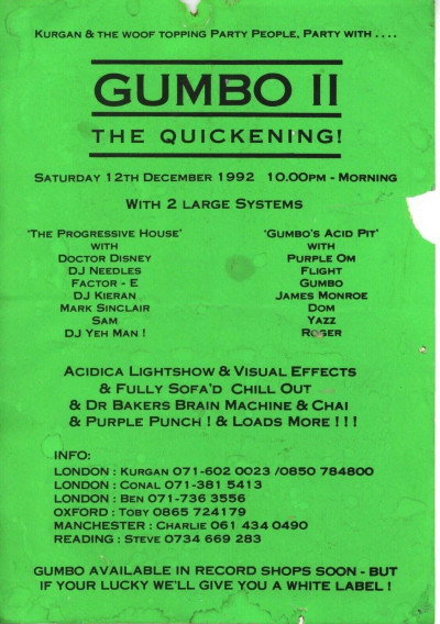 GUMBO II The Quickening Techno Trance Acid House Rave Flyer 1992