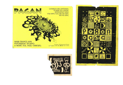 2 x PAGAN Psychedelic Techno Hard Trance Acid Rave Flyers & Ticket 1995