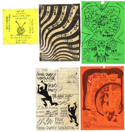 5 x Freak-quencey Freakquency Generator Techno Acid Rave Flyers 1990's