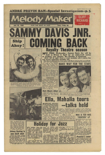 Melody Maker July 30, 1960 Cliff Richard Bobby Darin Sammy Davis Andre Previn