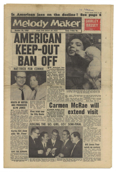 Melody Maker October 29, 1960 Bob Miller Billy Mason Carmen McRae Ken Colyer Shirley Bassey