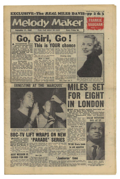 Melody Maker September 17, 1960 Oscar Pettiford Frankie Vaughn Cliff Richard Miles Davis