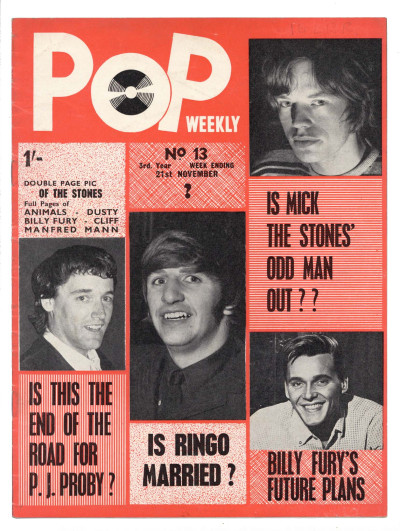 Pop Weekly Magazine No 13 21 November 1964 Beatles Rolling Stones Billy Fury PJ Proby Manfred Mann Dusty Springfield Wayne Fontana Cliff Richard - Copy