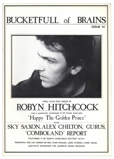 Bucketfull of Brains Magazine No 14 with Robyn Hitchcock flexi Sky Saxon Alex Chilton Gurus Comboboland Report Pandoras Box Green on Red Rain Parade Long Ryders Chris Isaak Dentists The Johnny's