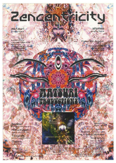 Matsuri original Zencentricity Original Vintage Psychedelic Goa Trance Rave Party Poster 1996