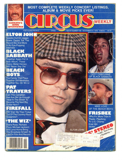 Circus Magazine November 21 1978 Black Sabbath Beach Boys Elton John Pat Travers