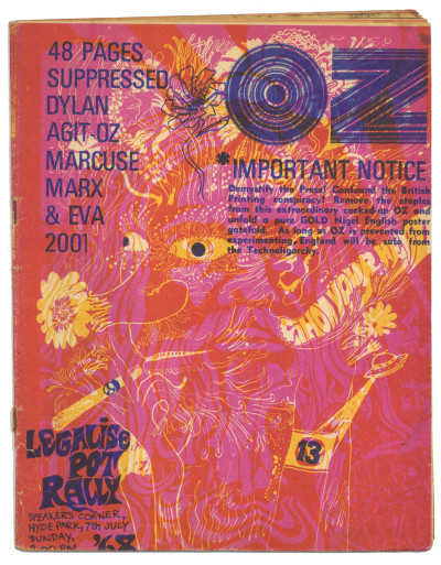 OZ Magazine No 13 June 1968 without poster. Martin Sharp Legalise Pot Rally graphic on cover. Minus poster cover
