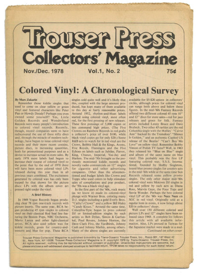 Trouser Press Collectors Magazine Nov/Dec 1978 coloured vinyl chronological survey