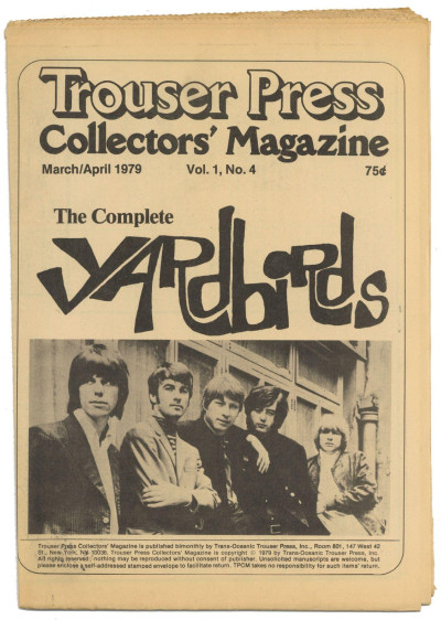 Trouser Press Collectors Magazine Mar/Apr 1979 Yardbirds on cover only - No arcicle!