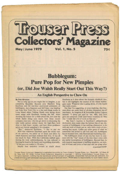 Trouser Press Collectors Magazine May/Jun 1979 Bubblegum Pete Frame Family Tree Beck/Page Zeppelin