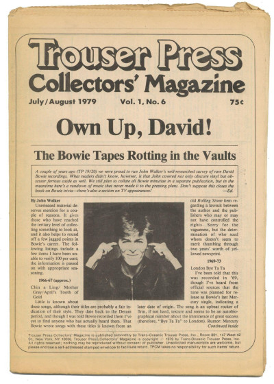 Trouser Press Collectors Magazine Jul/Aug 1979 David Bowie tapes rotting in vaults