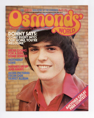 The Osmonds World magazine August 1975 No. 22 Donny Osmond Brothers Marie etc