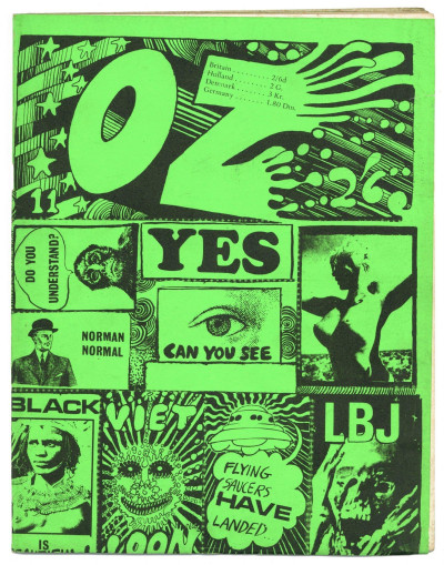 OZ Magazine No 11. April 1968 Dayglo Martin Sharp sticker cover Green Variant