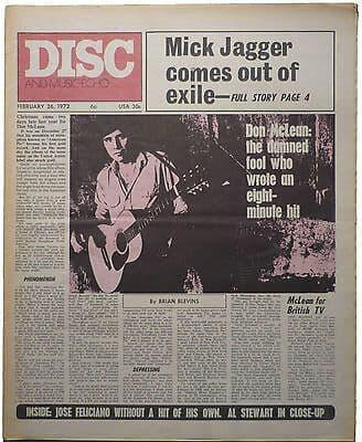 Disc & Music Echo Magazine 26 Feb 1972 Don McLean Mick Jagger Poco Al Stewart