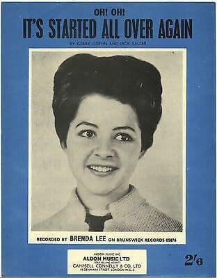 Brenda Lee It's started all over again Rare Original UK Sheet Music