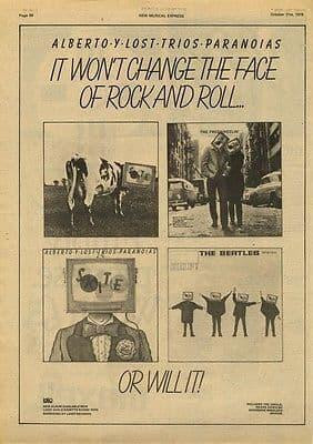 ALBERTO Y LOST TRIO PARANOIAS Poster Size Advert cutting/clipping 1978