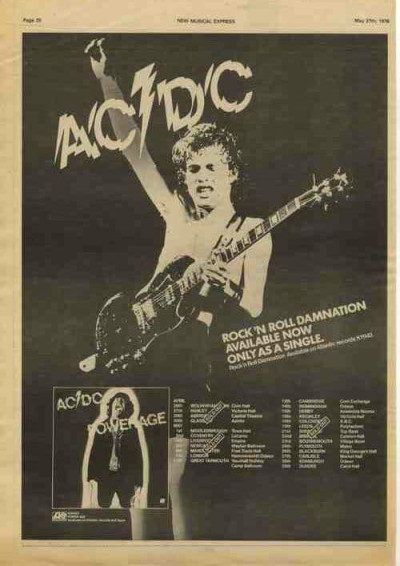 AC/DC Powerage LP + Tour Poster Size Advert cutting/clipping 1978