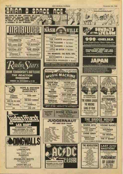 AC/DC Judas Priest JUGGERNAUT SALFORD JETS gig adverts cutting/clipping 1978