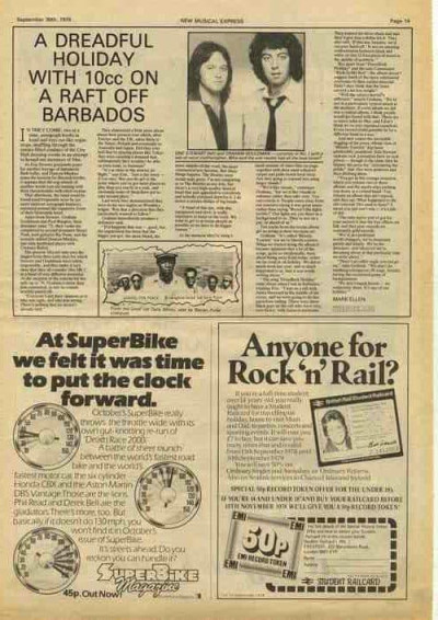 10cc Dreadful Holiday press article cutting/clipping 1978