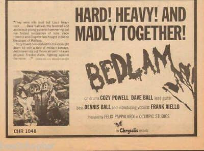 BEDLAM Hard Heavy A4 Size LP 1973 vintage music press advert cutting/clipping