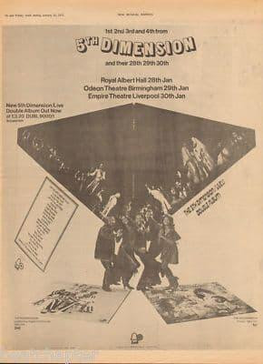 5th Dimension Poster Size Original Vintage music press Tour advert 1972