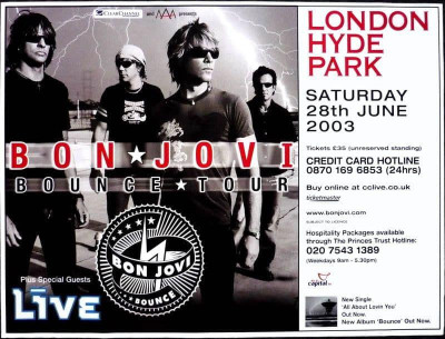 BON JOVI Giant size 40"X30" Bounce Tour Hyde Park London UK Concert Vintage Poster 28 June 2003