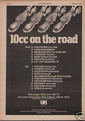 10cc 1974 UK Poster Size Original Vintage music press & tour advert cutting/clipping