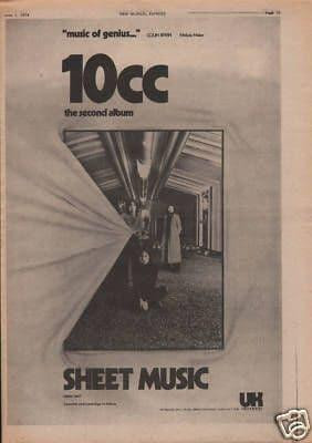 10cc Sheet Music Poster Size Original Vintage music Press cutting/clipping LP advert 1974
