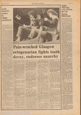 Alex Harvey Band Endorses Anarchy original Vintage Music Press Article cutting/clipping 1974