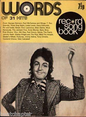 Record Song Book WORDS Magazine Paul McCartney 1-7-1973