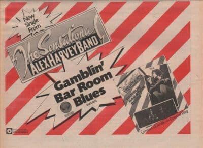 Alex Harvey Gamblin' bar room blues A4 Size LP vintage music press advert cutting/clipping 1975