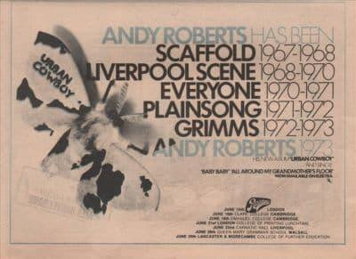 ANDY ROBERTS Urban Cowboy A4 Size LP vintage music press advert cutting/clipping 1973