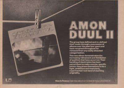 Amon Duul II Poster size A4 Size Vive La Trance LP vintage music press advert cutting/clipping 1973