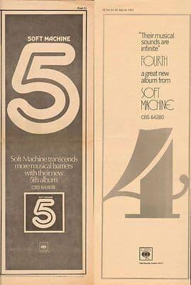 2x SOFT MACHINE 4 & 5 Poster Size vintage music press advert cutting/clipping 1973 1972