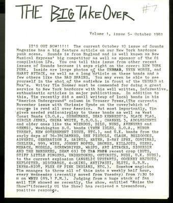 Big Takeover very rare Pre Magazine No 7 October 1981 Jack Rabid