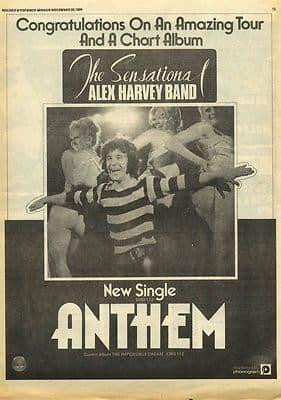 Alex Harvey Anthem single Poster size Original Vintage music Press advert cutting/clipping 1974