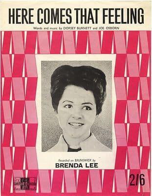 Brenda Lee Here comes that feeling Original UK Sheet Music 1961