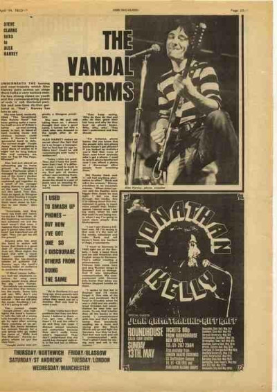 Alex Harvey The vandal reforms article/interview cutting/clipping 1973
