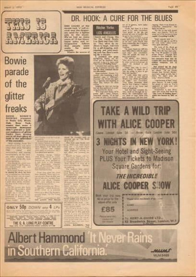 Alice Cooper David Bowie Music Press Article cutting/clipping 1973