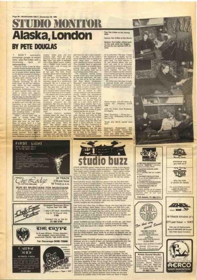 ALASKA STUDIO/LONDON review article cutting/clipping 1980