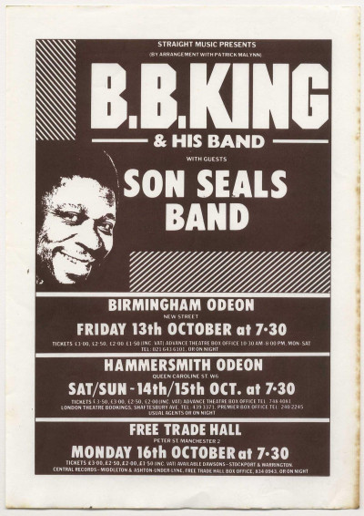 B.B. KING & Son Seals Band Concert tour flyer from October 1978 size A4